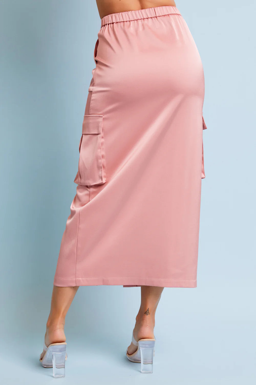 Metallic Cropped Top with Satin Cargo Midi Skirt Set