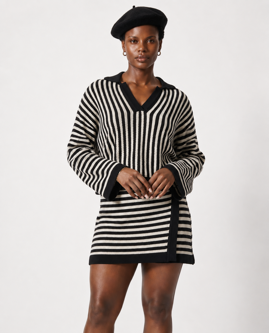 Fraciah Knitted Stripe Top & Wrap Skirt Set