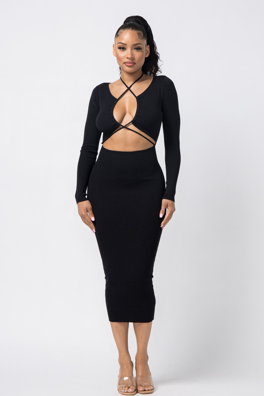 Sultry Drawstring Keyhole Midi Dress