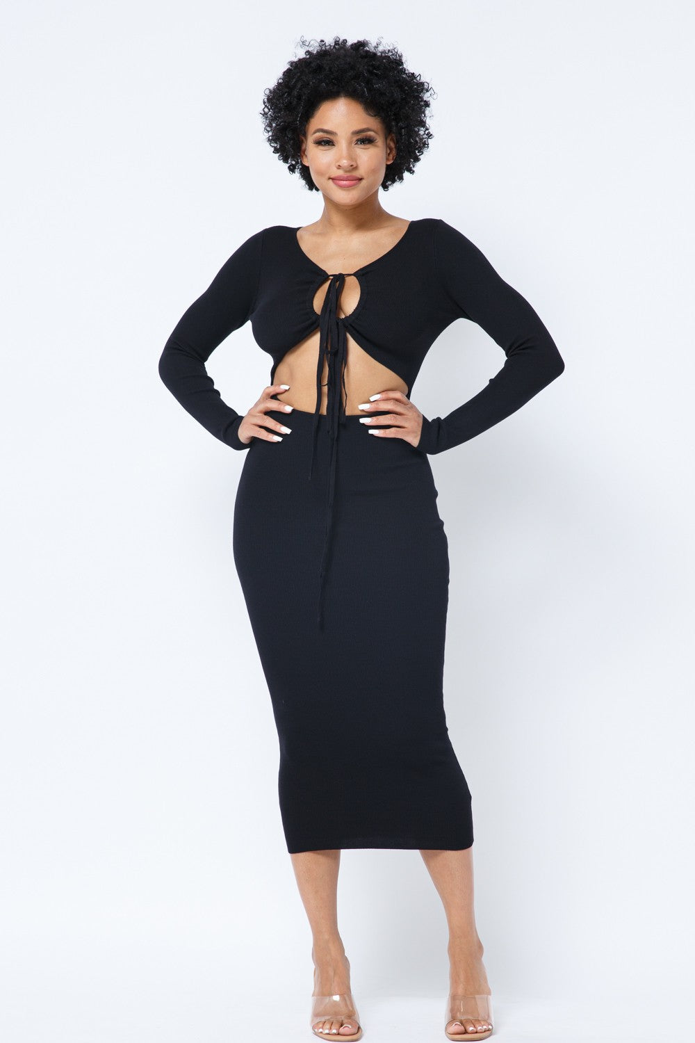 Sultry Drawstring Keyhole Midi Dress