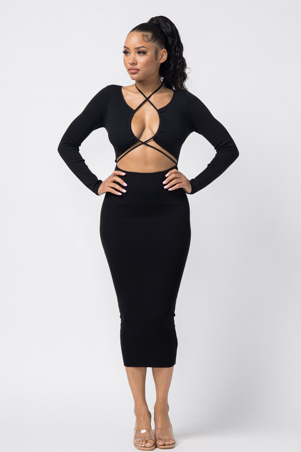 Sultry Drawstring Keyhole Midi Dress
