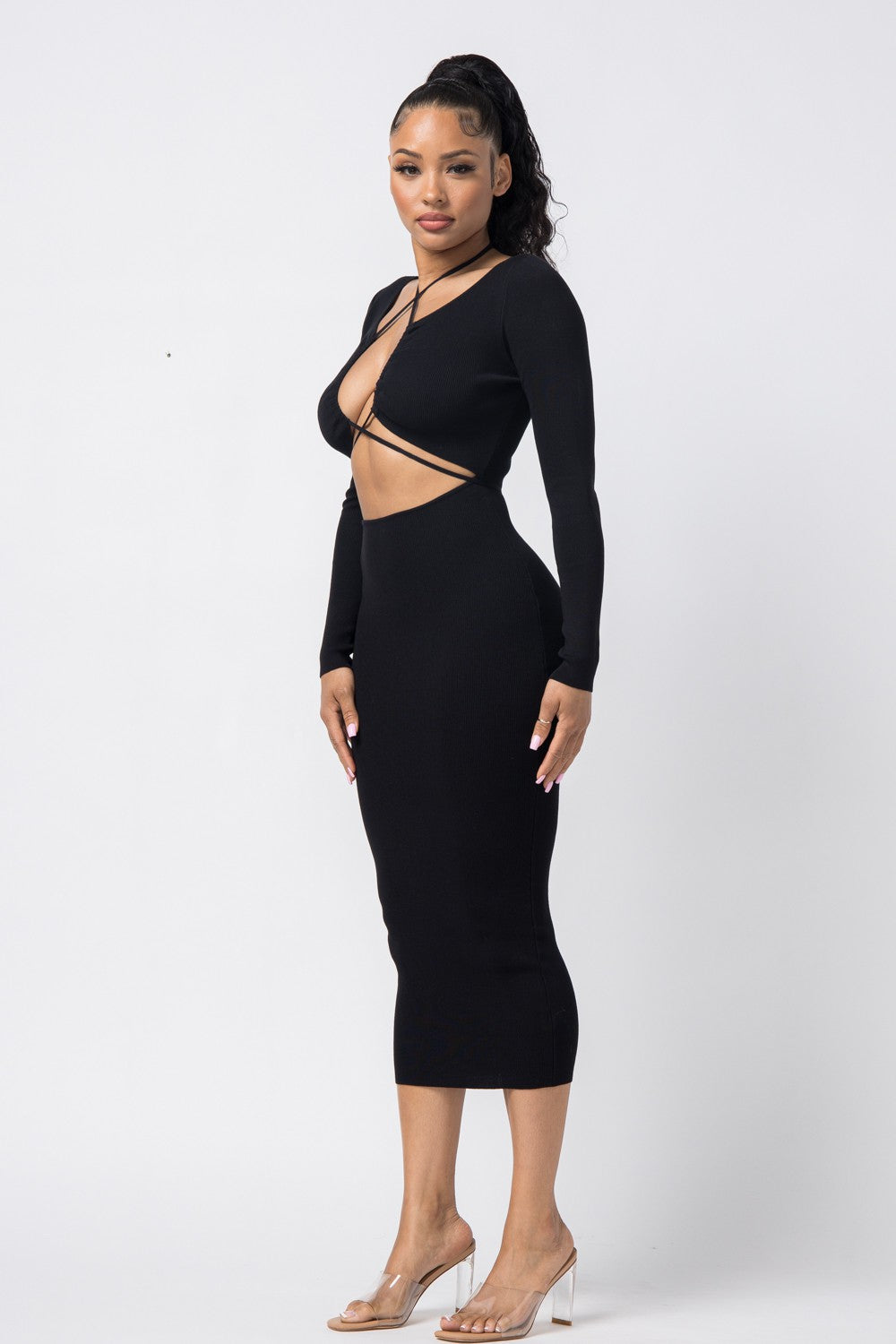 Sultry Drawstring Keyhole Midi Dress