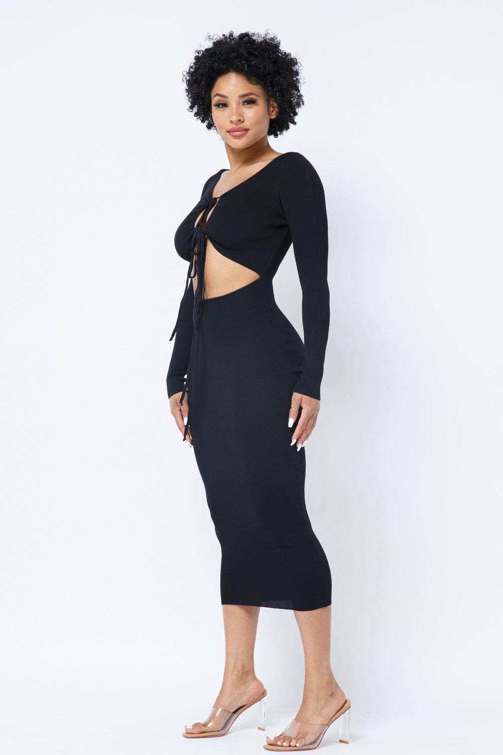 Sultry Drawstring Keyhole Midi Dress