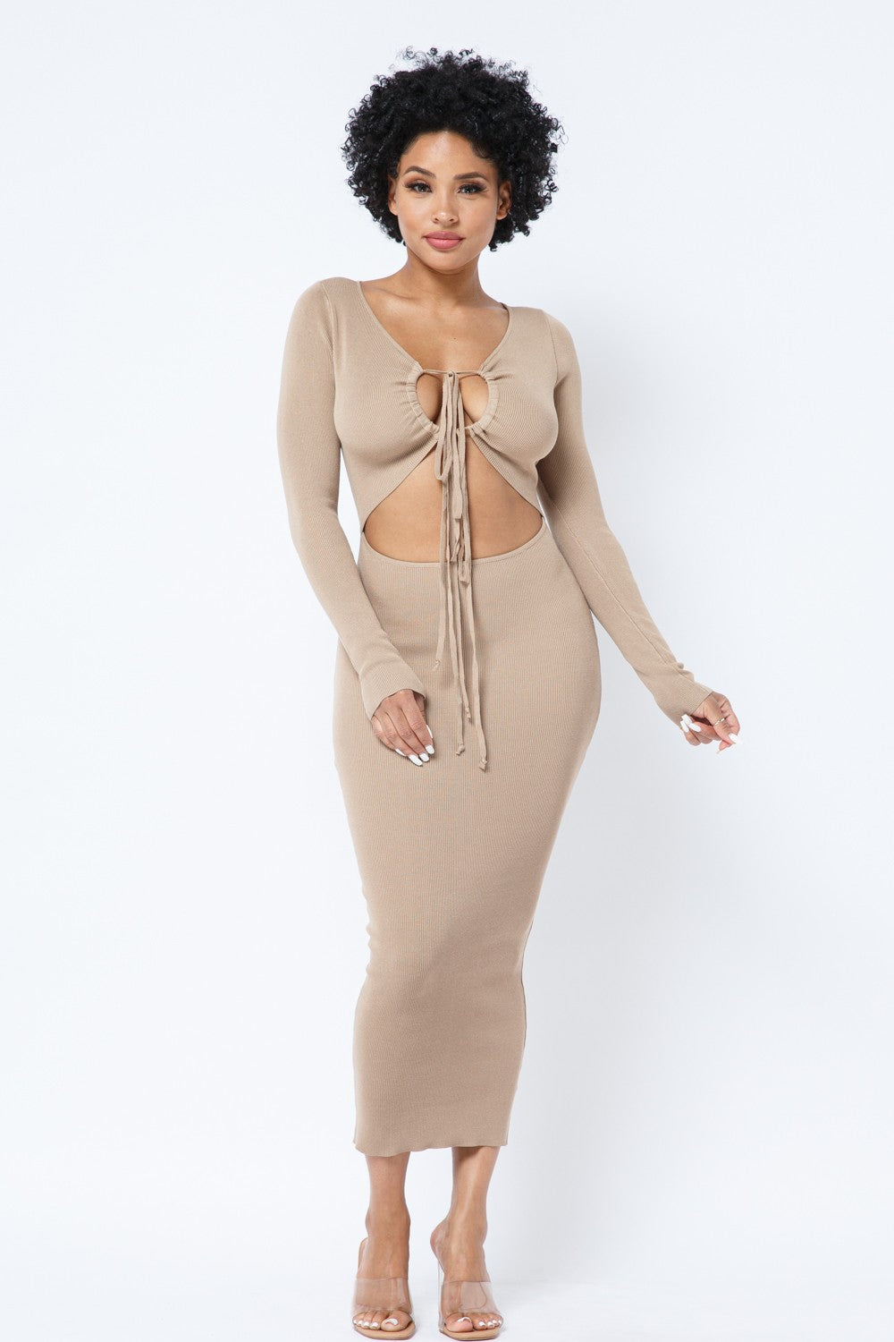 Sultry Drawstring Keyhole Midi Dress