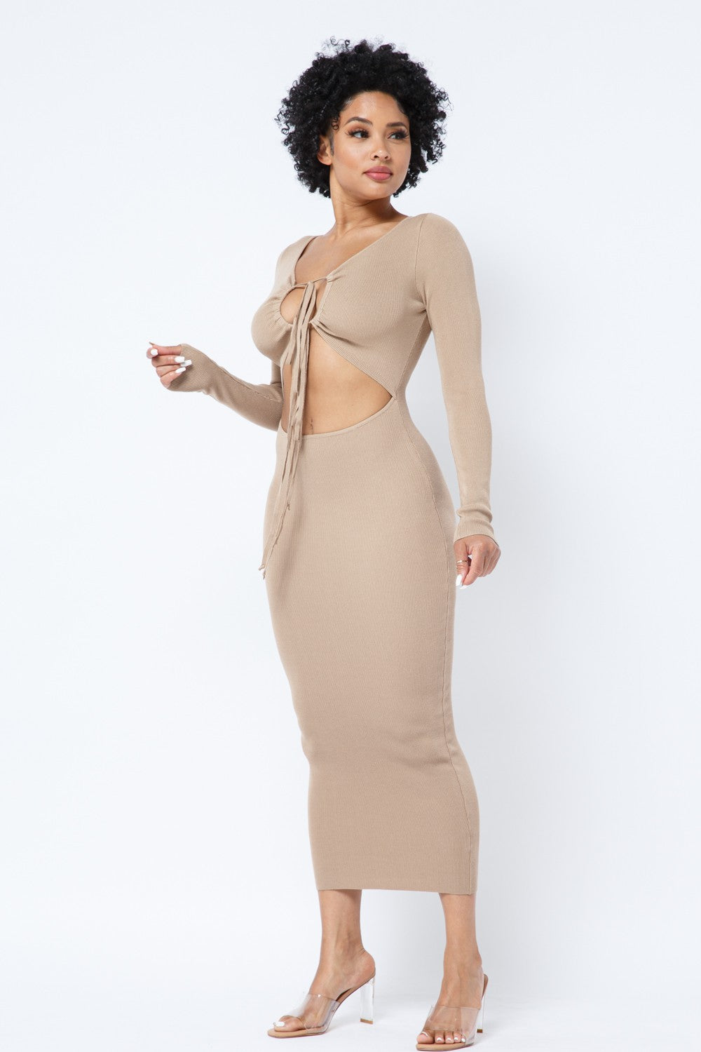Sultry Drawstring Keyhole Midi Dress