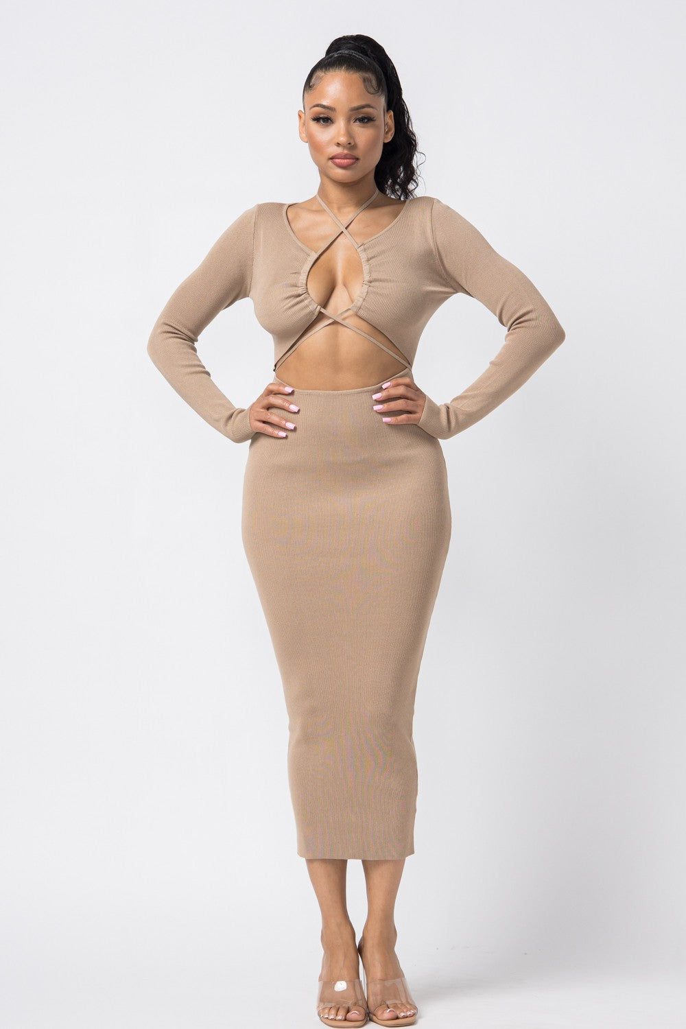 Sultry Drawstring Keyhole Midi Dress