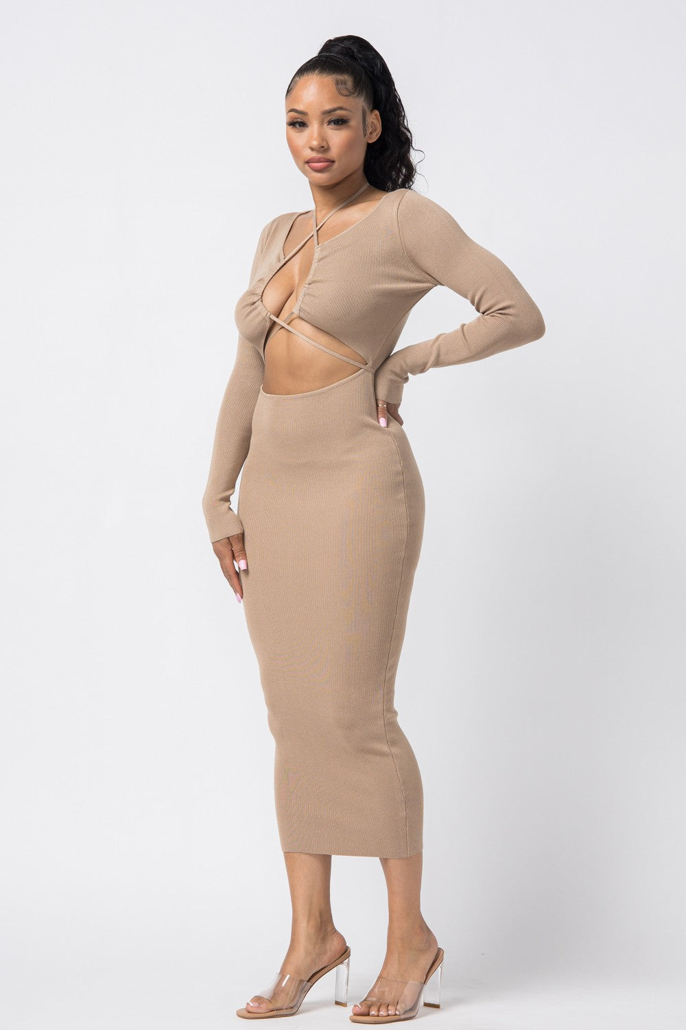 Sultry Drawstring Keyhole Midi Dress