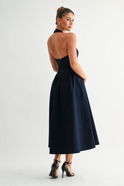 Thandiwe Dark Denim Halter Midi Dress