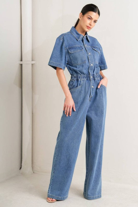 Milan Washed Denim Jumpsuit
