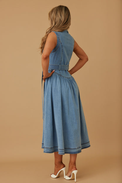 Nikki Stretch Denim A-line Midi Dress