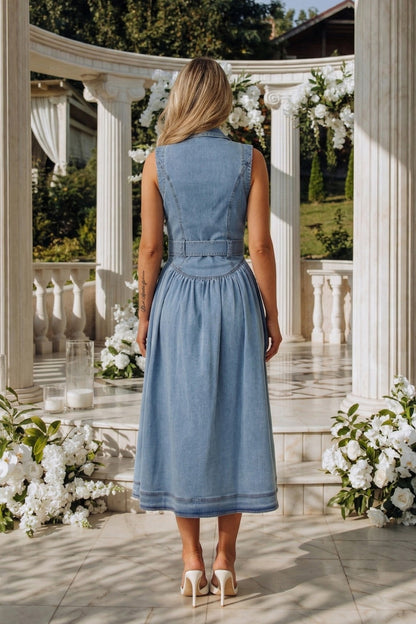 Nikki Stretch Denim A-line Midi Dress