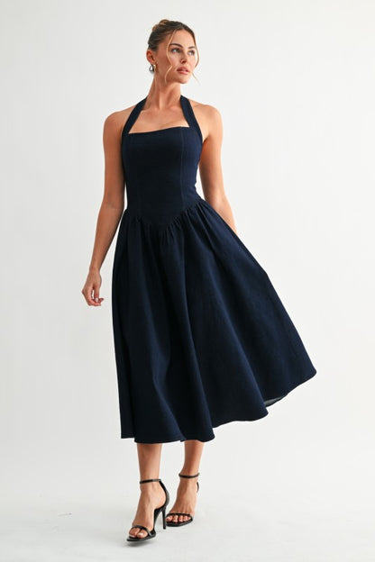 Thandiwe Dark Denim Halter Midi Dress