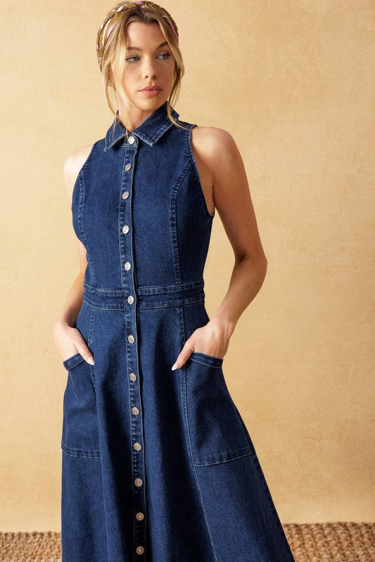 Naomi Washed Denim Midi Dress