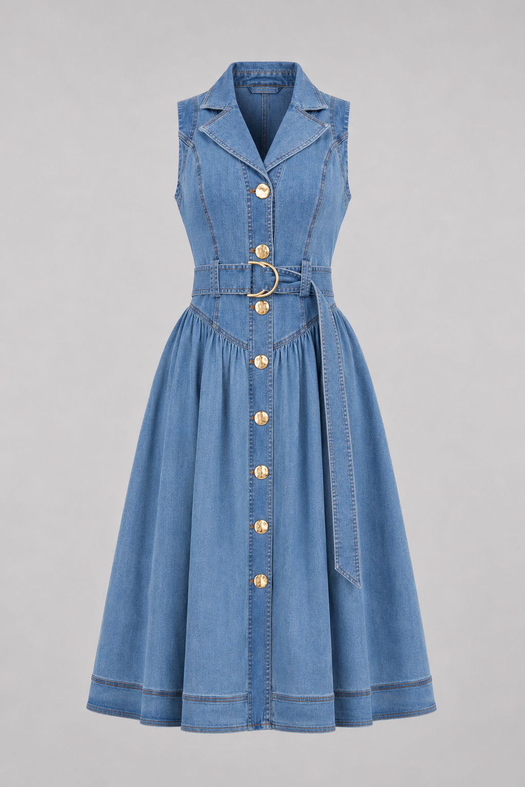 Nikki Stretch Denim A-line Midi Dress