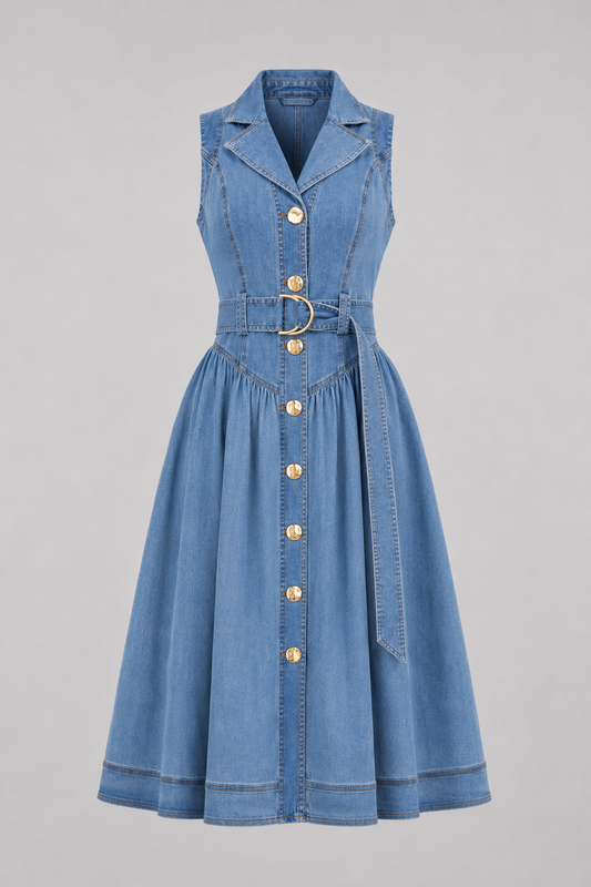 Nikki Stretch Denim A-line Midi Dress