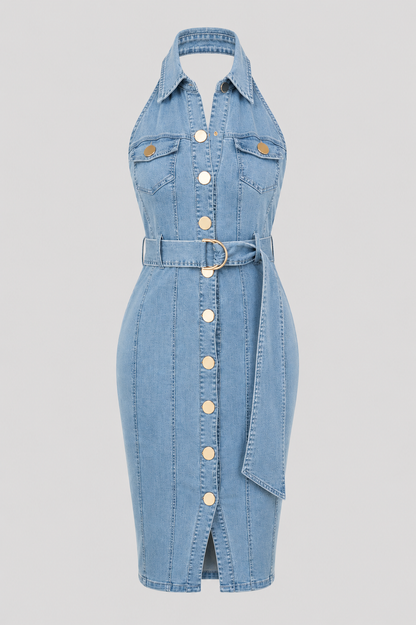 Celine Stretch Denim Halter Dress