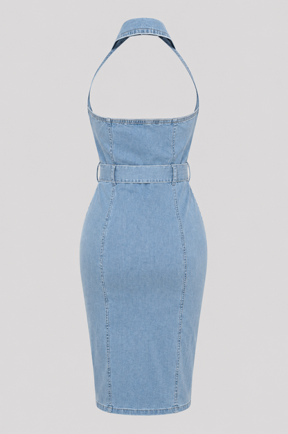 Celine Stretch Denim Halter Dress