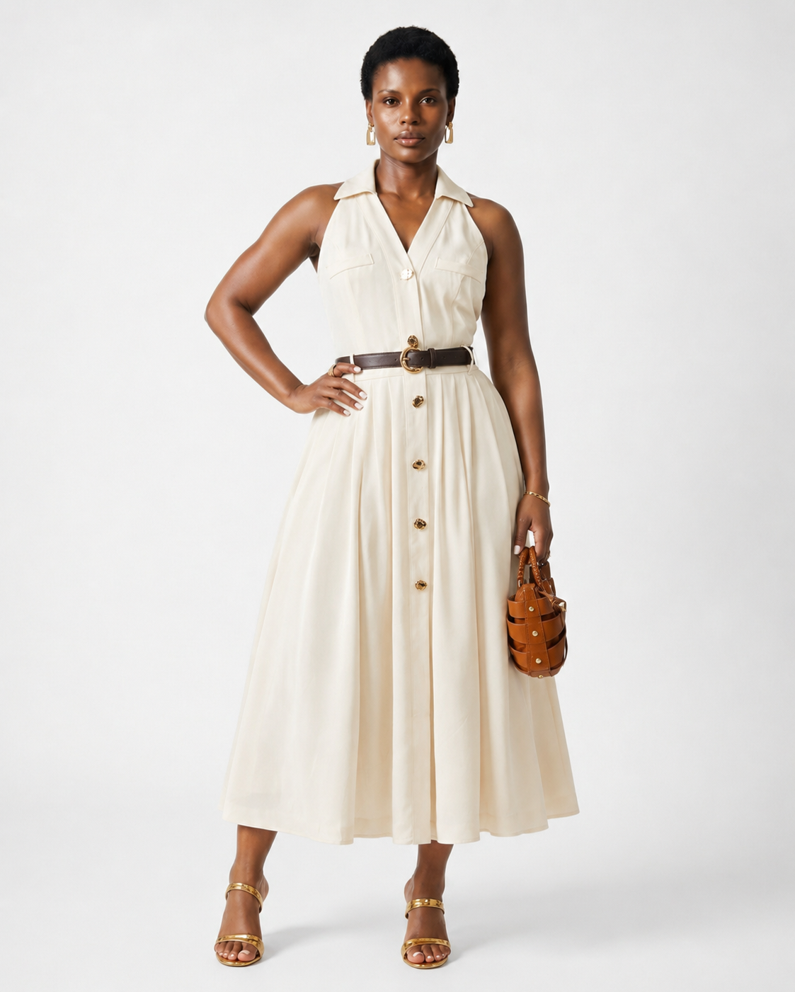 Riviera Chic Tailored Midi Dress