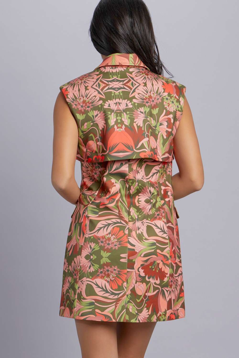 Printed Sleeveless Blazer Dress