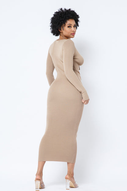 Long Sleeve Drawstring Keyhole Dress