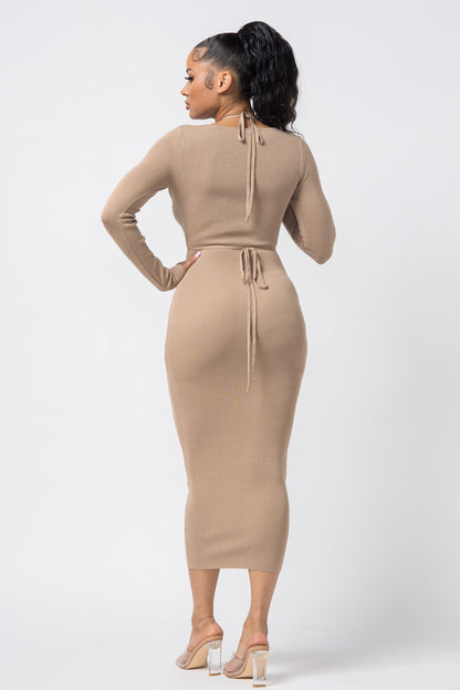 Long Sleeve Drawstring Keyhole Dress