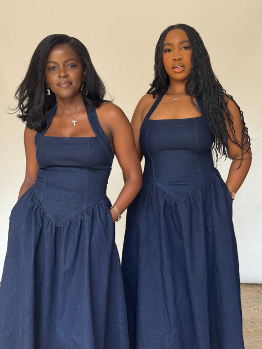 Thandiwe Dark Denim Halter Midi Dress