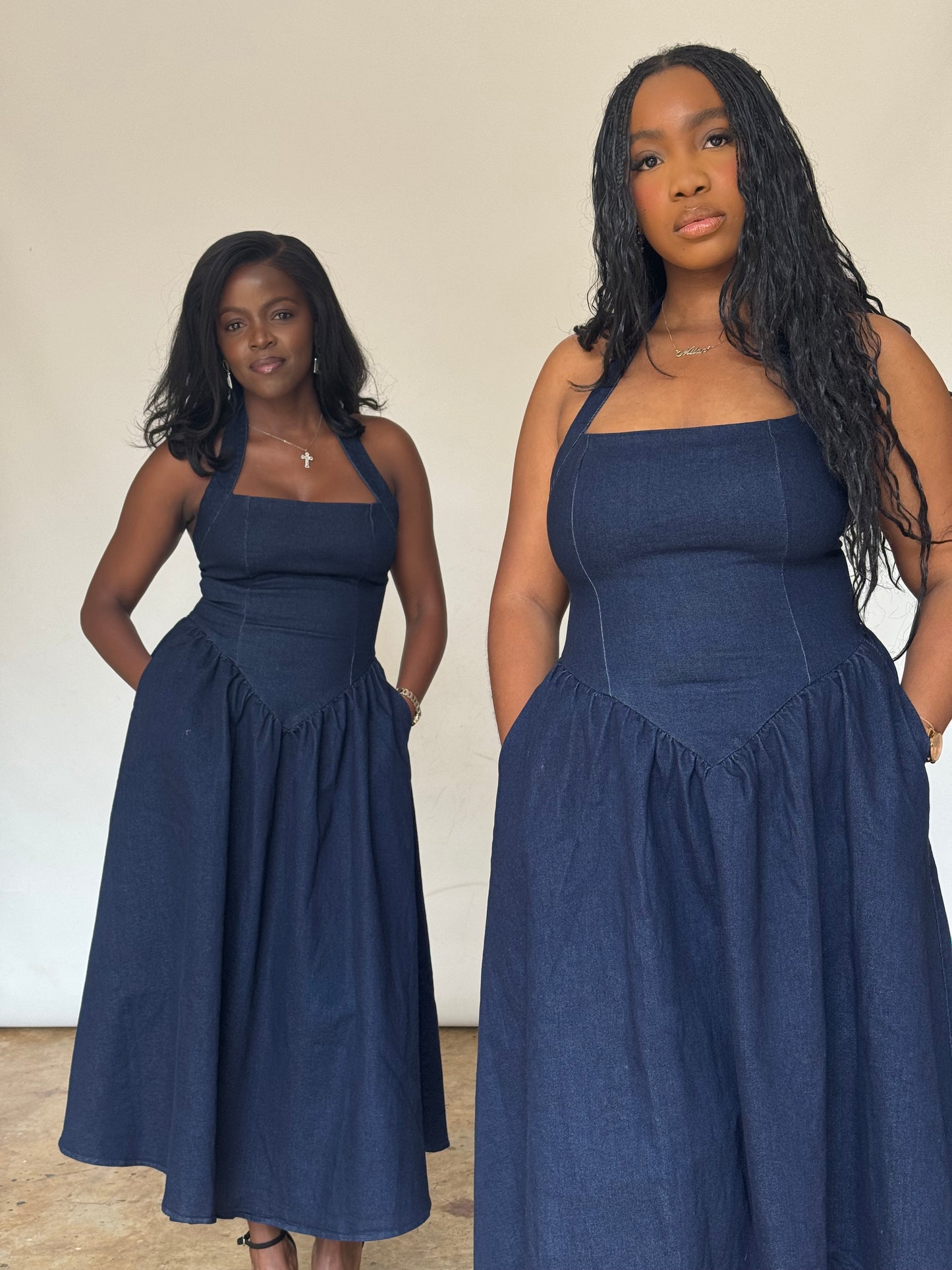 Thandiwe Dark Denim Halter Midi Dress