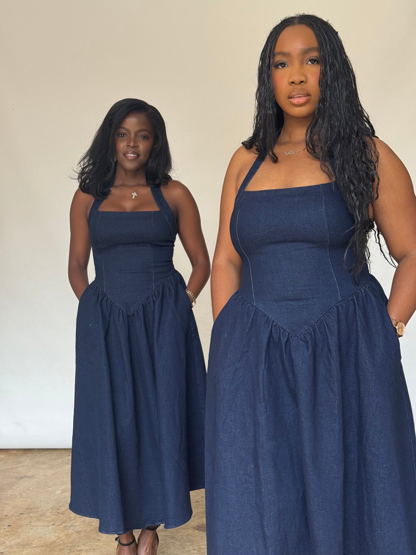 Thandiwe Dark Denim Halter Midi Dress